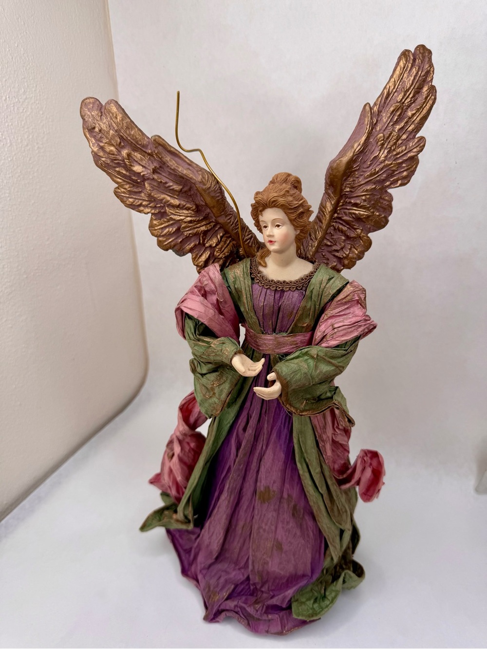 Vintage Cartapesta Paper-Mache Angel Tree Topper, handcrafted 15”